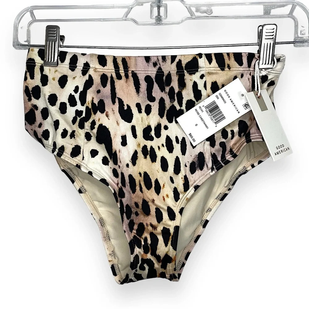 Good American | Cheeky Bikini Bottom in Rose Cheetah | 0 / XS